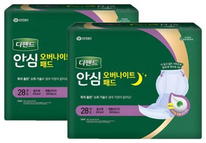 디펜드 안심 오버나이트 성인용기저귀 패드 남여공용 28Px2팩, 28개입, 2박스