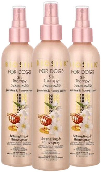 바이오실크 실크테라피 반려견용 엉킴 방지 및 윤기 스프레이 자스민 & 꿀 (8fl oz), 3개, 237ml