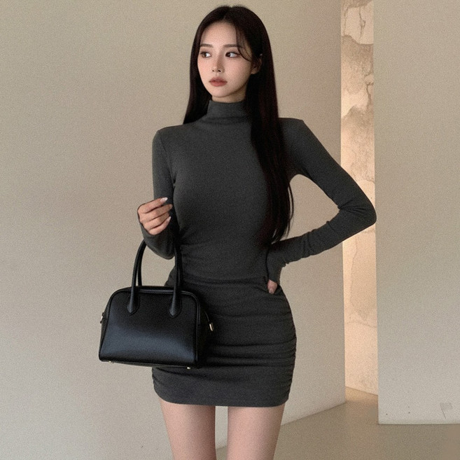 글램디브 예초른 하이넥 셔링원피스 긴팔 AJ0149