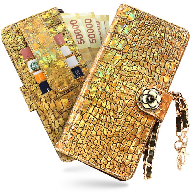 엘리제FW 꽃장식 손목줄 체인 카드흘림방지 지갑형 휴대폰 케이스