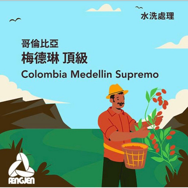 RENGJEN 哥倫比亞 梅德琳 頂級 水洗 咖啡生豆, 1個