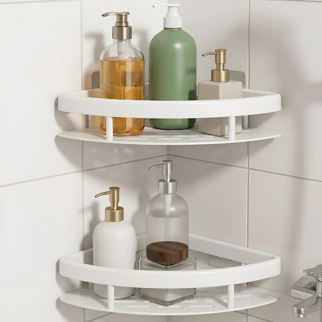 위너스호 무타공 욕실 코너 부착 선반 화장실 정리대, 2개, 화이트