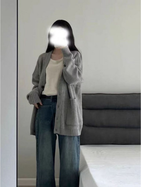 慵懶風外套 女裝 V領毛衣 單排扣開衫 韓版穿搭 寬鬆針織衫 秋冬保暖外套 甜美上衣 復古開衫 學院上衣