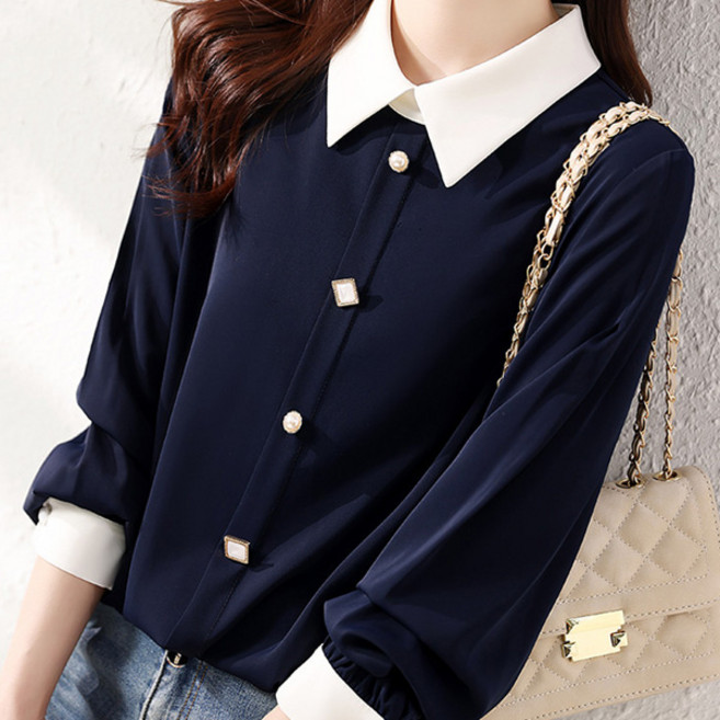 로렌미 퀸즈 비쥬버튼 카라넥 블라우스 S261223SS-10