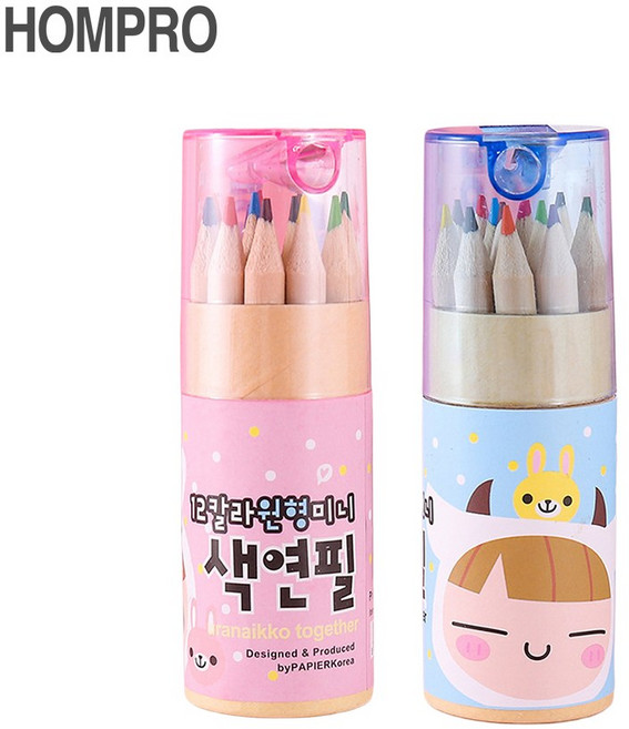 홈프로 원형 미니 색연필세트 랜덤발송, 1세트, 12색