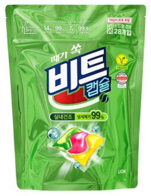 [비건라이프] 비트 실내건조 캡슐세제 그린플로럴향, 28개입, 1개