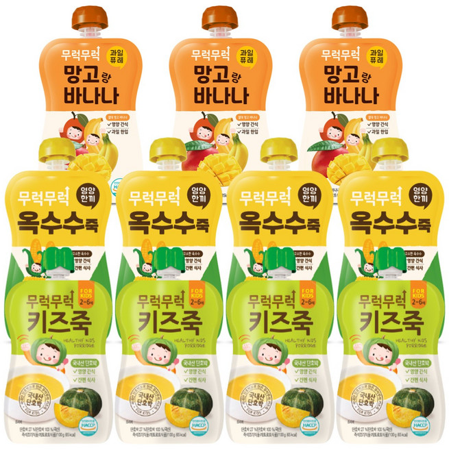 무럭무럭 키즈죽 과일퓨레 알뜰 11팩(망고바나나 3팩 / 옥수수 단호박 각 4팩)