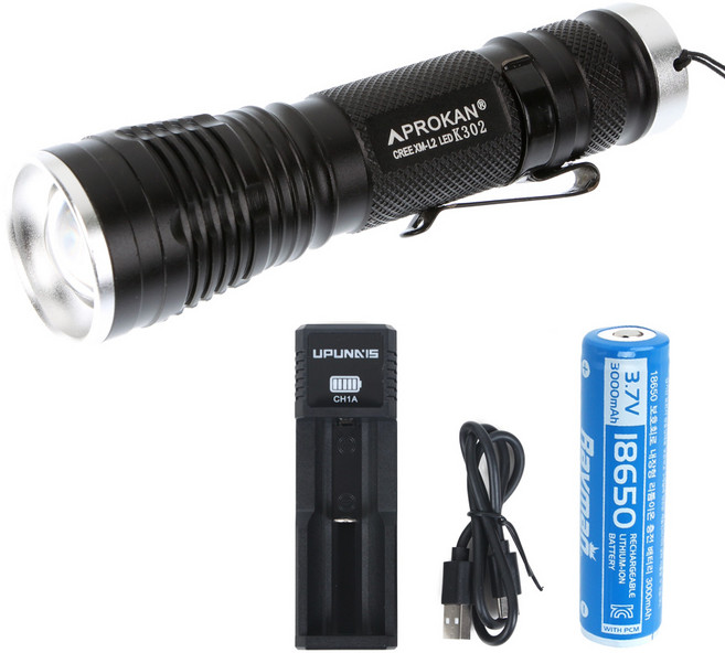 프로칸 LED 손전등 후레쉬 등산 캠핑 작업 랜턴 충전식 K302-B3000S 세트, 1개