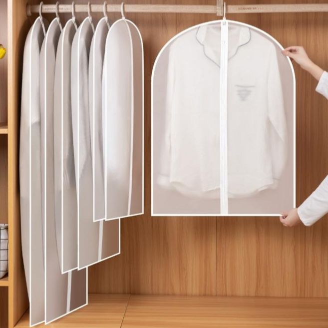 라워스 먼지차단 반투명 지퍼형 옷 커버걸이, 1세트, 5개입
