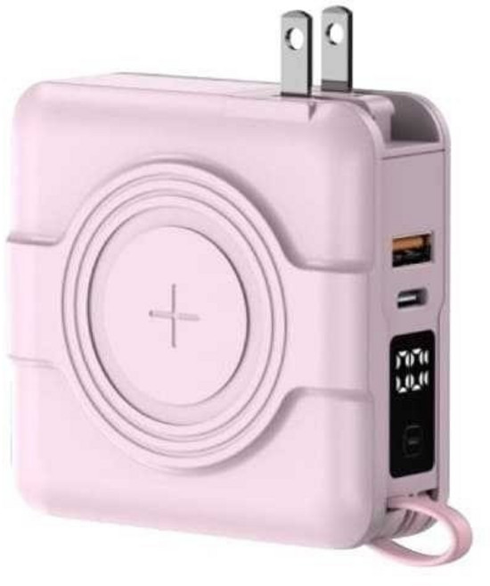 Oweida 歐威達 AC萬用多功能行動電源 10000mAh 無線充電 智能顯示 可折疊插頭, 粉色