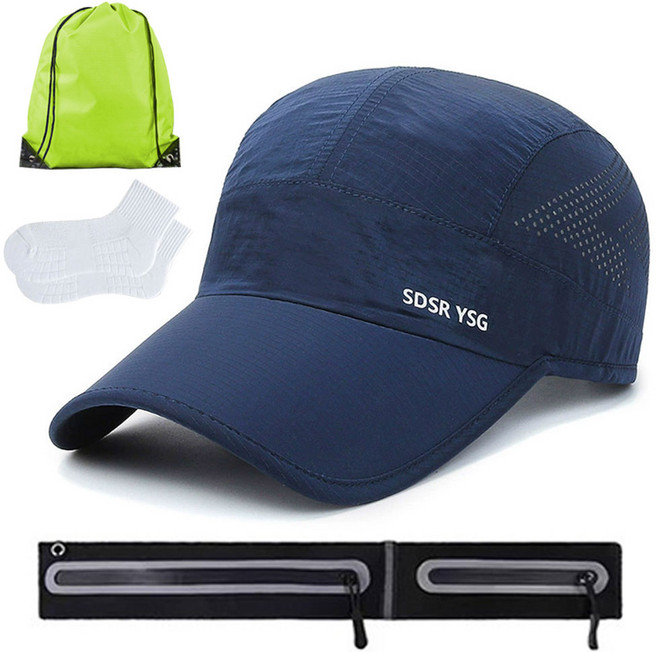 진텍스 러닝 비기너 패키지 A세트 러닝 벨트 모자 스포츠양말 스트링백 러닝용품, 네이비, 1개