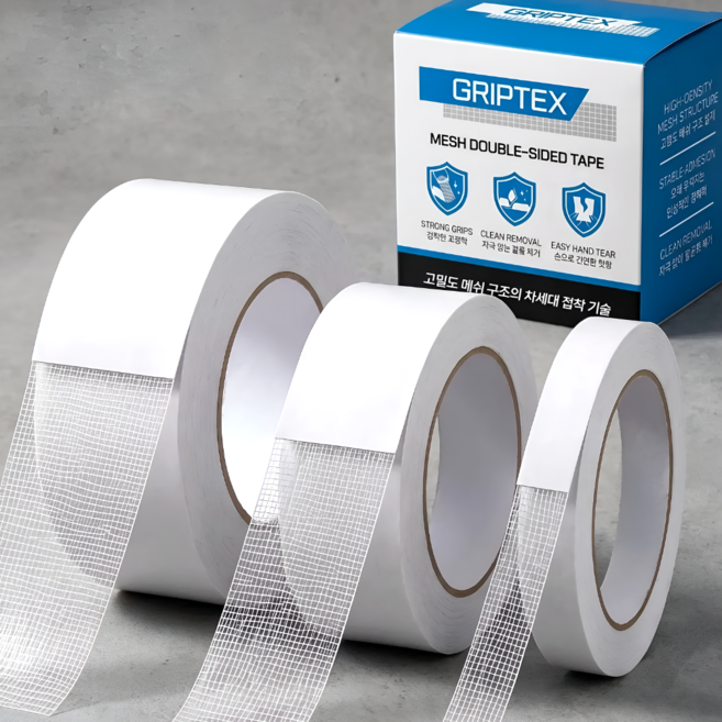 클라리브 투명 메쉬 양면테이프 자국없는 초강력, 화이트 5cm x 5m, 3개