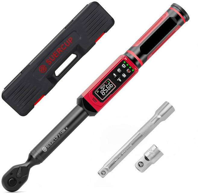 SUERCUP 3/8인치 디지털 토크 렌치 1 5-99 6Ft Lb / 2-135Nm 1% 정확도의 디지털 토크 렌치 진동 버저 LED 알림 및 5가지 측정 단위 오토바이, 1 1/4" 0.33-22.1Ft.Lb/0.45-30N