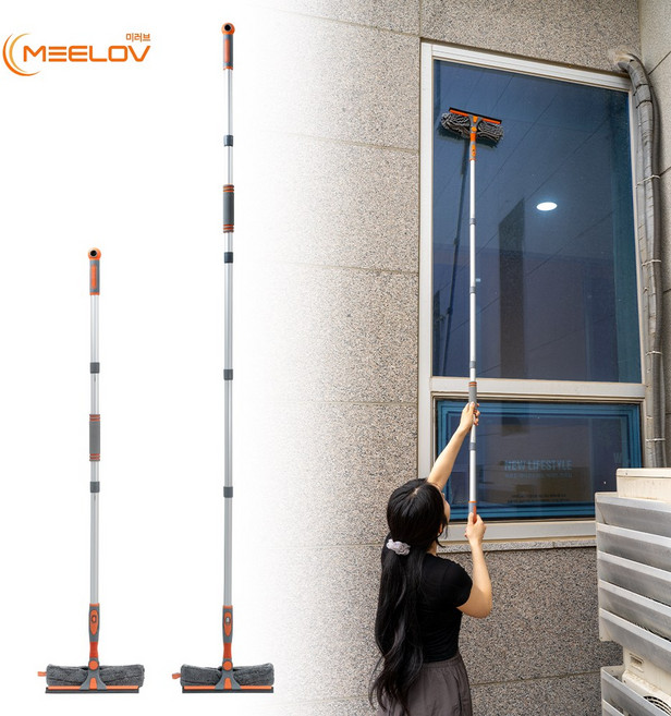 미러브 멀티 유리창 닦이 아파트 베란다 외부 창문 청소도구 바깥 유리 닦기(극세사천 1개 + 셔닐천1개), 길이 확장형 190cm