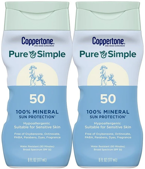 Coppertone 퓨어 & 심플 선스크린 로션 Spf 50 2개입 저자극 산화 아연 함유, 177ml - 쿠팡