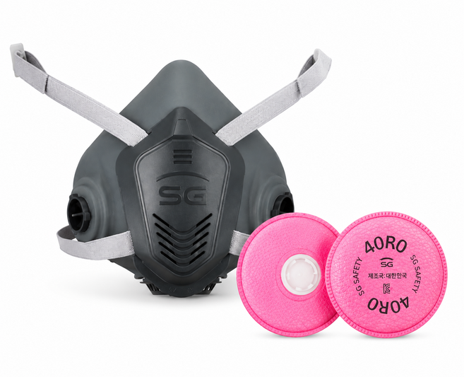 SG SG-8000 방진마스크 반면체 40R0 특급필터 세트 산업용 호흡보호구, 블랙/핑크, 1개