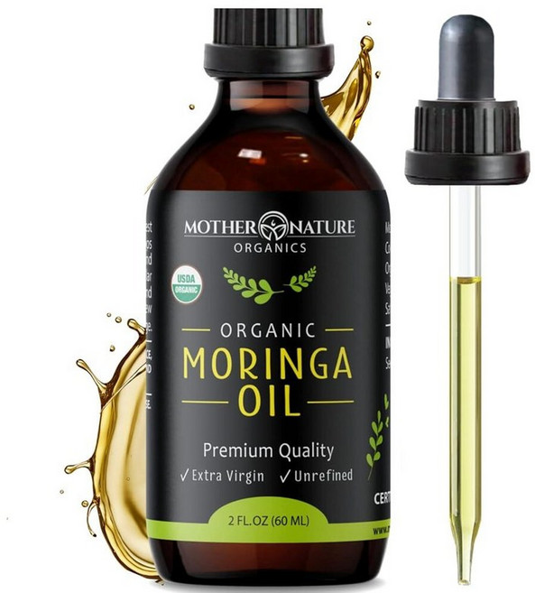 모링가 오일 - USDA 인증 유기농 100% 순수 냉압착 및 비정제 글루텐 프리 오일 (59ml/2온스) - 피부 얼굴 바디 및 모발을 위한 천연 모이스처라이저 - G, 1개, 60ml