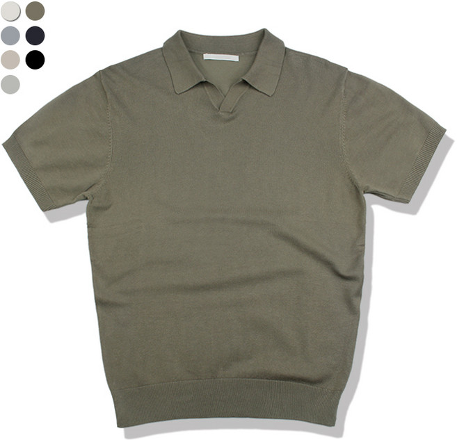 오마보이 남성용 비스코스 오픈카라 반팔 니트