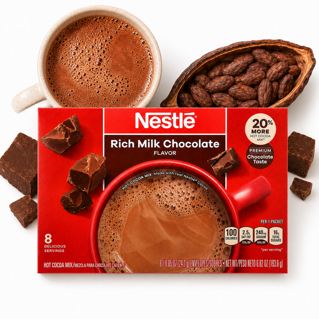 Nestle Hot Cocoa Mix 네슬레 핫 코코아 믹스 리치 밀크 초콜릿 개별포장 핫초코 코코아분말 코코아믹스 코코아차, 24.2g, 1개, 8개입