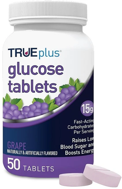 TRUEplus 포도당 정제 츄어블 포도 맛 빠른 작용 탄수화물 15g 지방 프리 글루텐 프리 저혈당 증가 및 에너지 향상 50개, TRUEplus 포도당 정제, 츄어블, 포도 맛, 빠른, 1개 - 쿠팡
