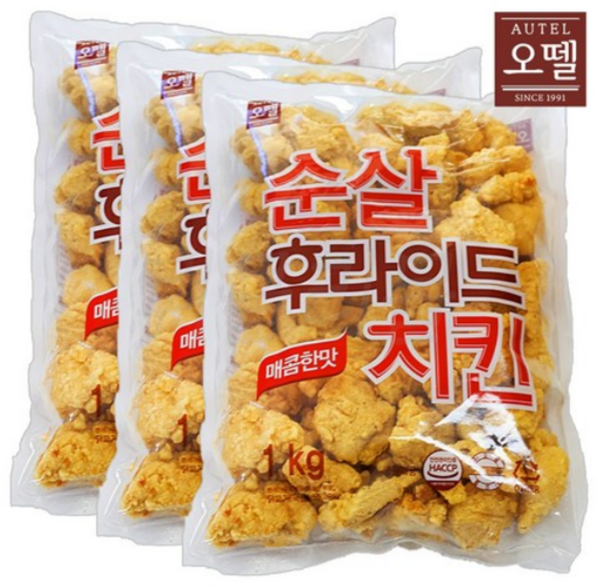 오뗄 순살 후라이드 치킨 1kg, 3개