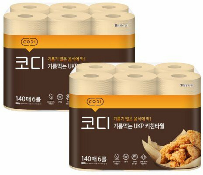 코디 기름먹는 UKP 키친타월 140매*6롤 2팩, 1개