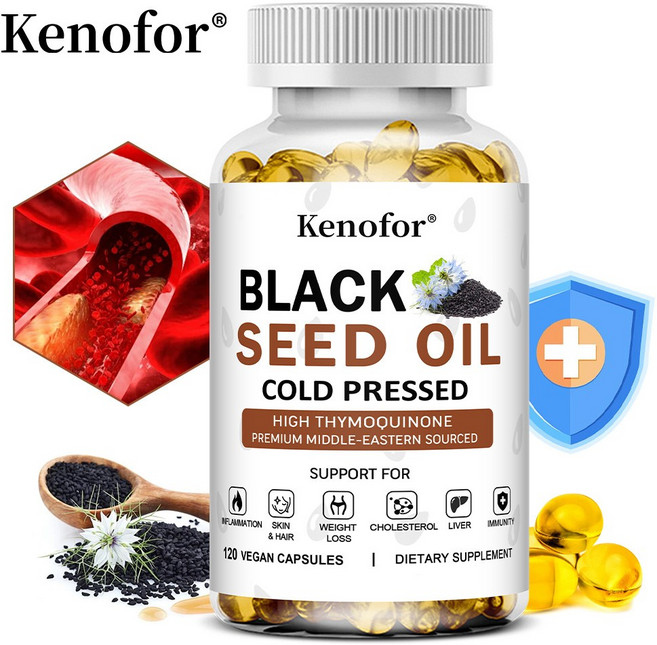 블랙씨 오일 캡슐 - 냉압착 추출 티몰 퀴논 - 면역 관절 소화 모발 피부건강과 전반적인 건강 영양공급, 1개, 60회분