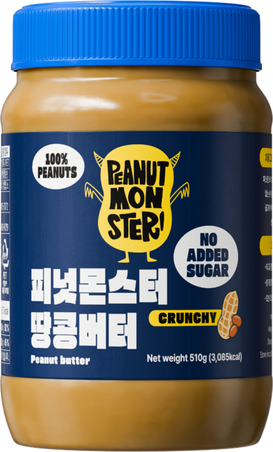 [압도적 고소함] 피넛몬스터 무첨가 무가당 100% 땅콩버터 크런치, 1개, 510g