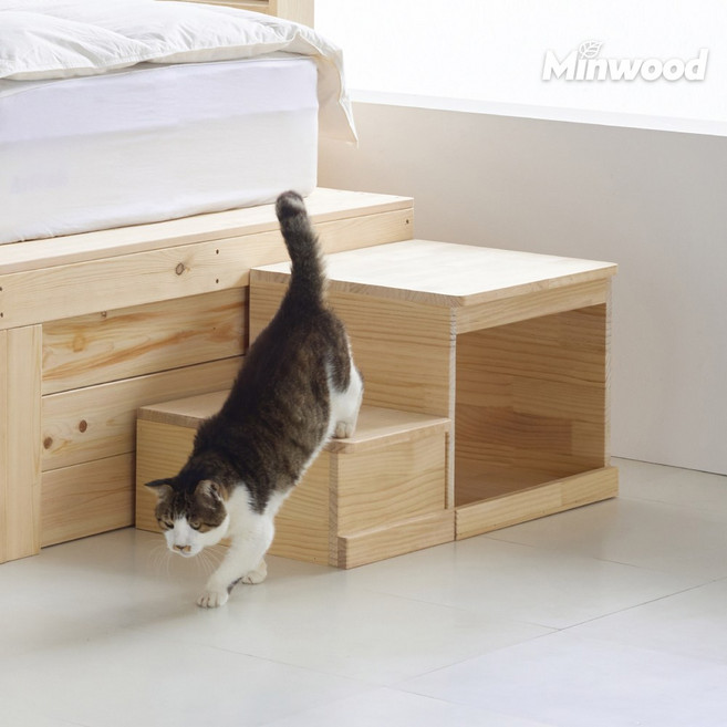 우느도크 원목 반려동물 펫 하우스 애견 강아지 고양이 개집 숨숨집 계단 스텝 수납함, 1개, 원목펫하우스