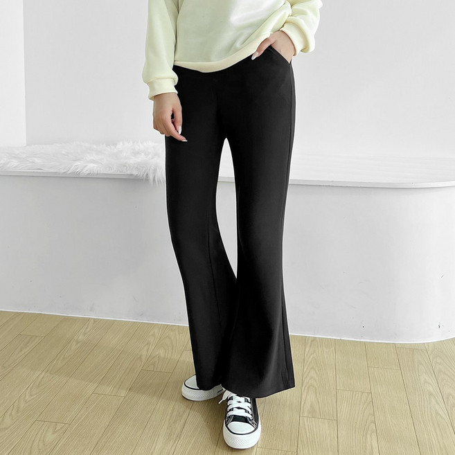 쏘옷 여성용 포켓 밴딩 스판 롱 부츠컷 팬츠