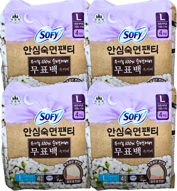 쏘피 안심숙면팬티 무표백 L 생리대, 4개, 4개입, 대형