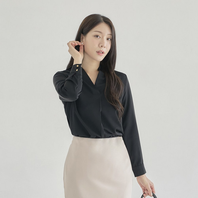 더웨이나인 여성 V넥 블라우스 빅사이즈 흰색 블랙 브라우스 면접 셀디