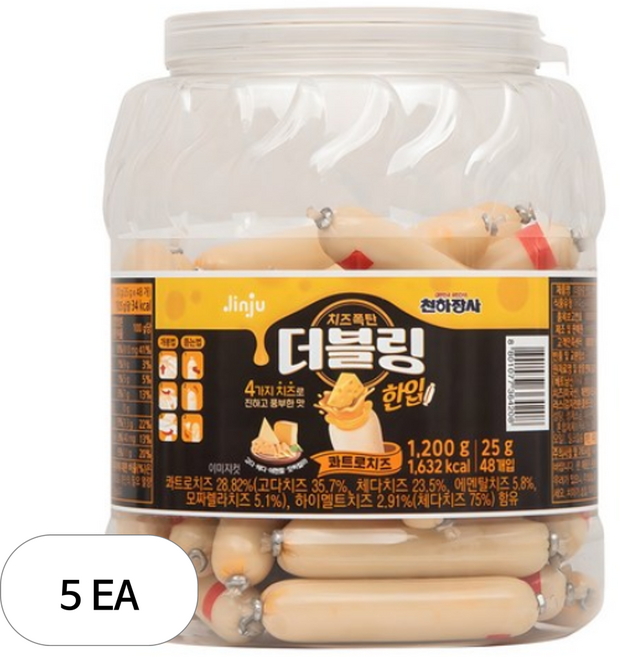 천하장사 더블링 한입 콰트로치즈 소시지, 1.2kg, 5개