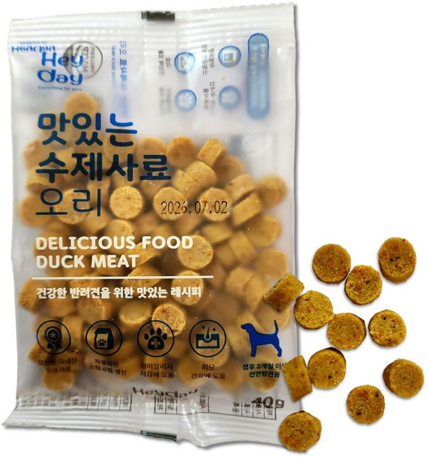 헤이데이 가수분해 맛있는 수제 소프트 사료 샘플 체험팩, 1개, 40g, 오리