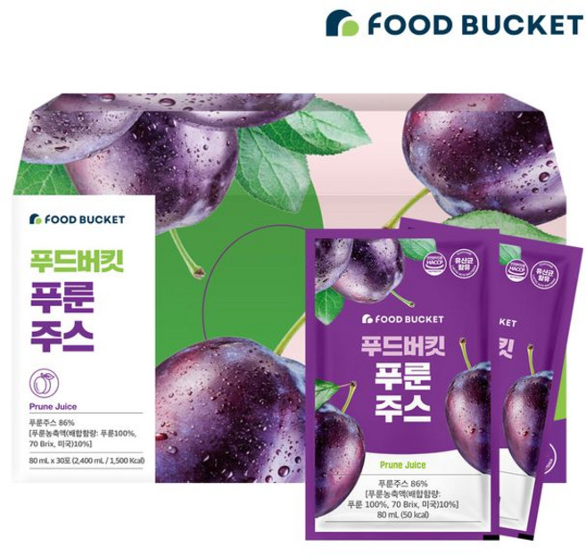 푸드버킷 유산균함유 푸룬주스 푸룬쥬스 30포, 80ml, 30개