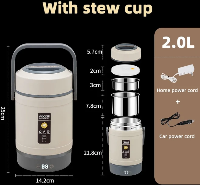 100-240V 휴대용 전기 도시락 차량용 밥솥 보온 304 스테인리스 스틸 이중 라이너, 02 AU, 01 no stew cup