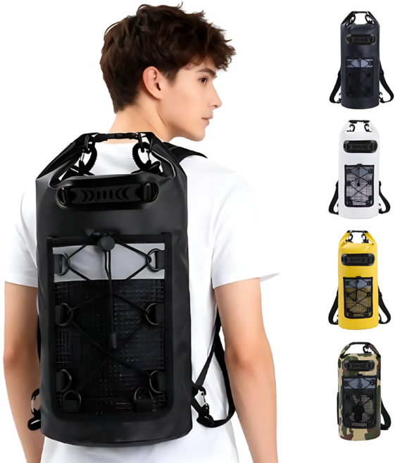 보르미쥬 드라이백 방수가방 스트링 매쉬 포켓 10L 20L 30L, 블랙