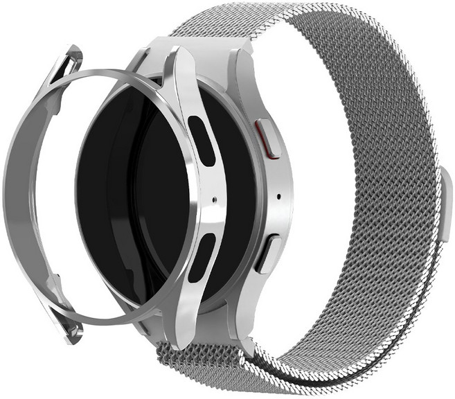 아이메이드잇 갤럭시워치 호환 밀레니즈루프 밴드 메탈 스트랩 케이스 세트, 실버, 1개