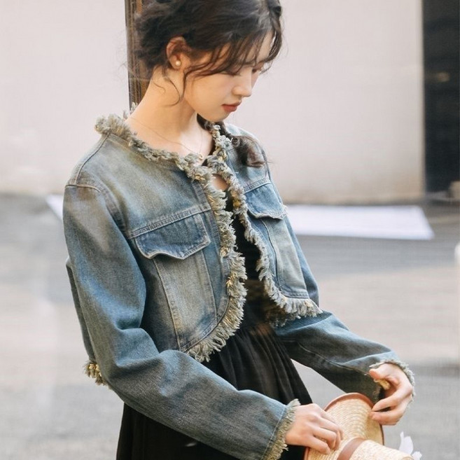 유니픽 여성 여름 크롭 청자켓 디자인감 유행 프린지cc