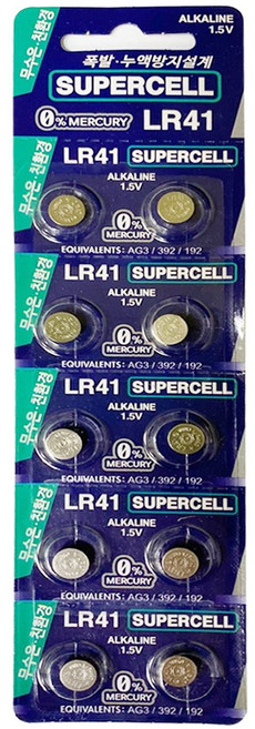 슈퍼셀 수은전지 LR41 1.5V 10입, 10개입, 1개