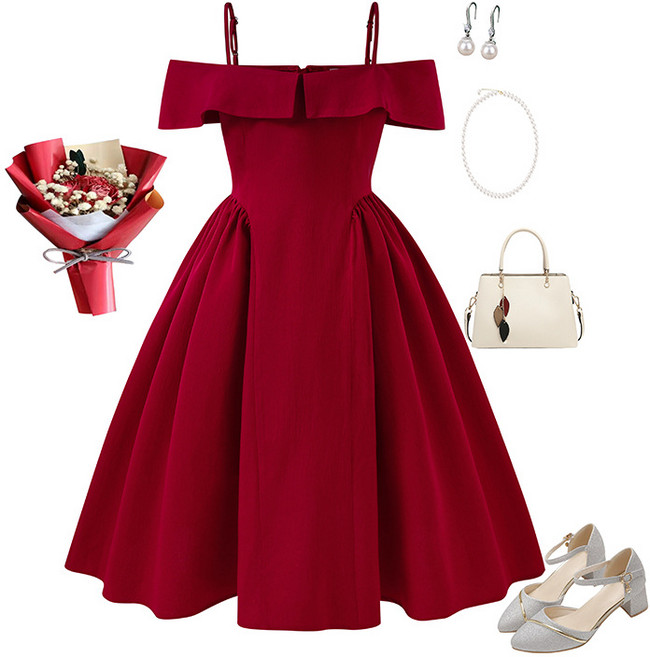 해피유통 레드 오프숄더 원피스 우아한 디자인과 디자인14세 이상