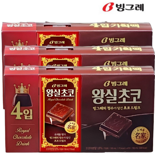 빙그레 왕실초코 우유 190ml 12팩, 12개