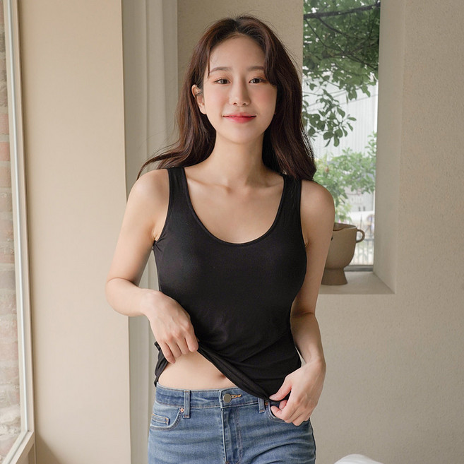 엘라운지 S~5XL 빅사이즈 모달슬리브리스 브라탑나시 2종세트