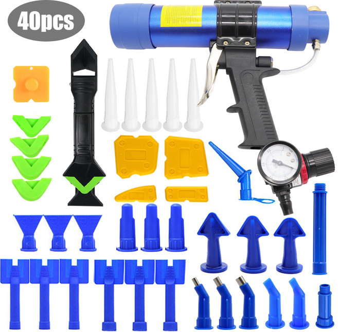 에어 코킹 건/공압 카트리지 디스펜서 실리콘 실란트 어플리케이터 유리 접착 도구 건설 건 310ml, [02] 310ml Blue set, 3) 310ml Blue set, 1개