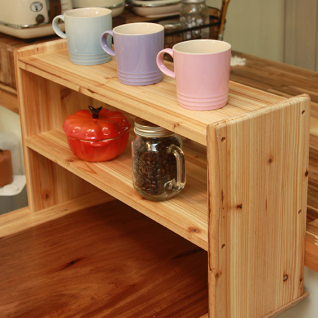 원목 다용도 선반 2단 삼나무 보조 수납 받침대 거실 테이블 정리대 수납장 진열대 사이드 주방 원목 선반, 삼나무(무도장제품)