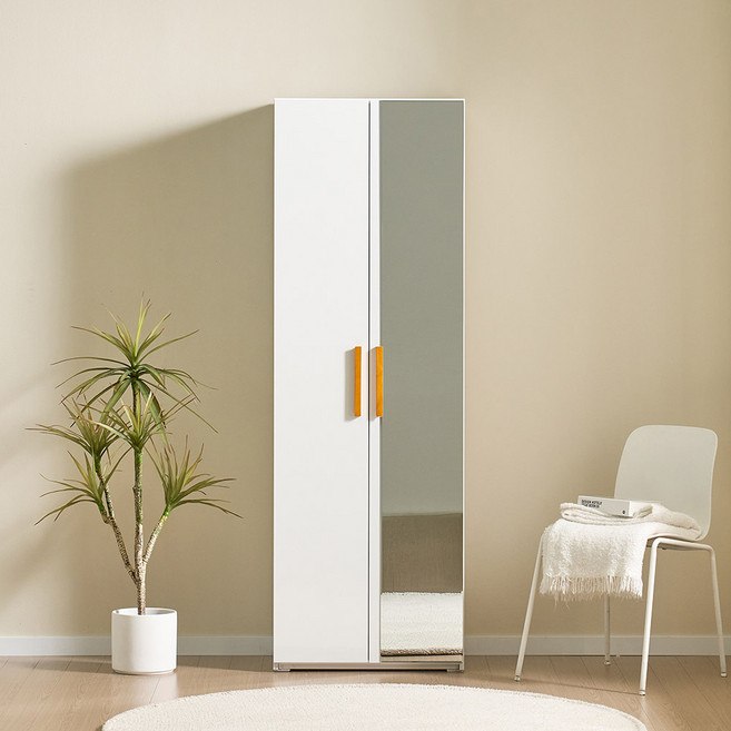 우디600거울형 깊이40cm 틈새수납장 수납장 틈새장 주방수납장 드레스룸가구 옷장, 수납형/화이트