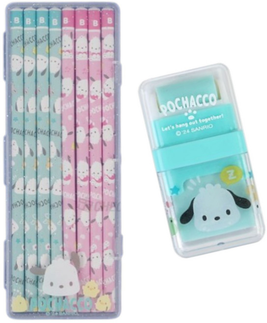 키오키 산리오 연필 (케이스포함) 롤러 지우개 세트, 1개, 포차코세트(연필+지우개)