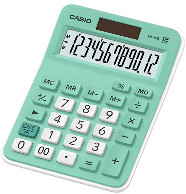 CASIO 卡西歐 12位數商務計算機, 1個, MX-12B 薄荷綠, 薄荷綠