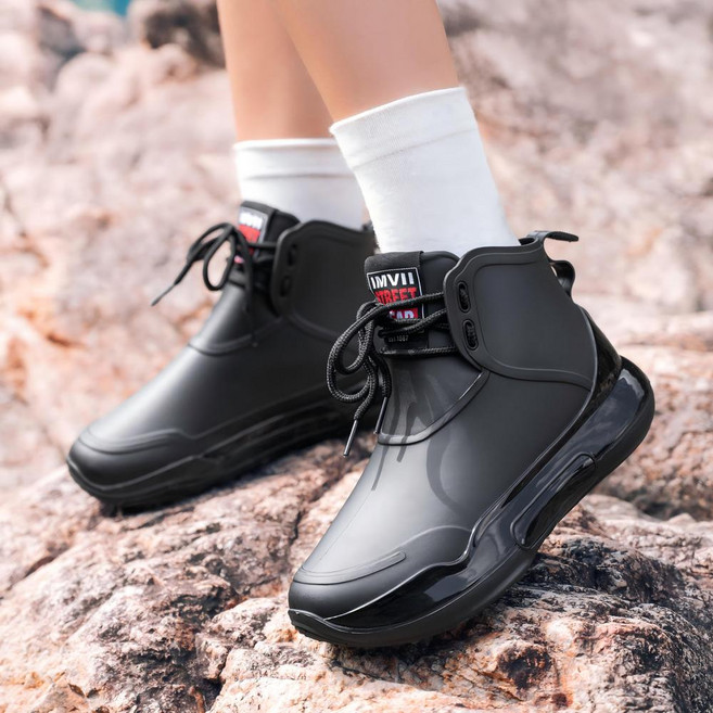 YANGTA 레인부츠 남성 여성 남녀공용 가벼 레이스업 방수 신발 커플 장화 미끄럼 방지 고무신발 패션 우천용