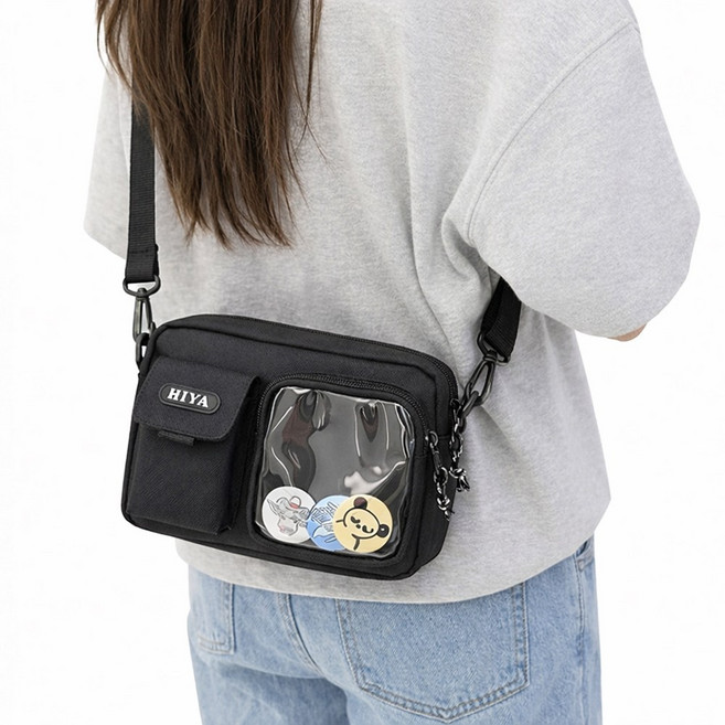 로클로라 투명포켓 미니 메신저백 포카 인형 수납 학생 크로스백 핸드폰 보조가방